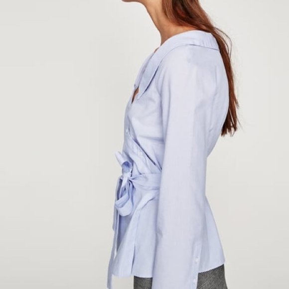 Zara Off-Shoulder Wrap Crossover Shirt - Picture 7 of 10